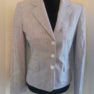 Striped Women's Blazer - Blue and White (Size 4)